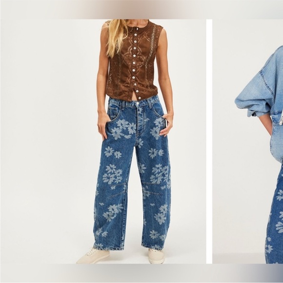 Free People We the Free Good Luck Printed Barrel Jeans - Laser Daisy - 28 🌼 - Picture 6 of 9